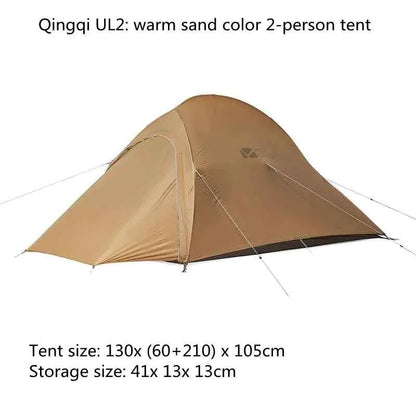 Portable outdoor camping tent with vestibule, waterproof double-layer design, aluminum frame, suitable for 1-3 persons, by Mead's Supply.