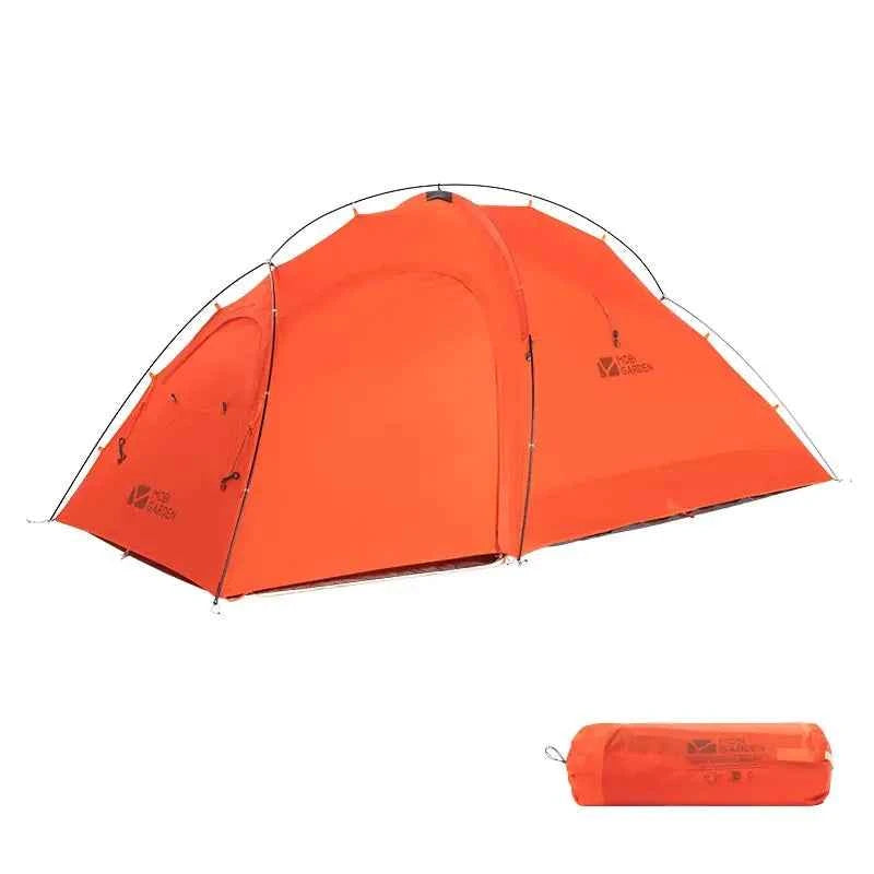 Mead's Supply & Equipment outdoor camping tent with vestibule, waterproof, double layer, aluminum frame for 1-3 persons in warm sand color.