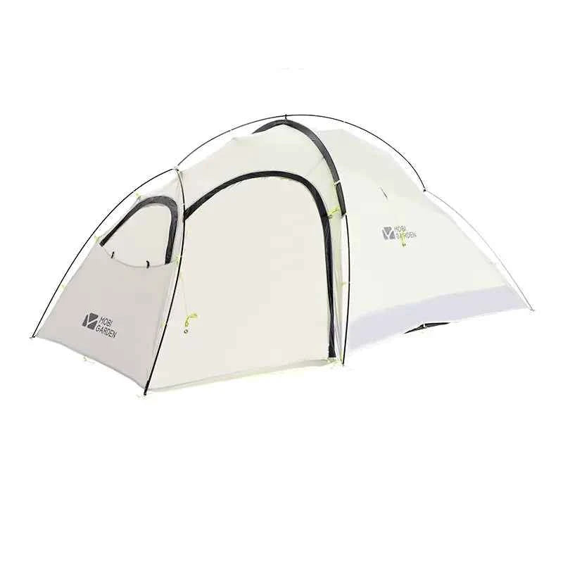 Mead's Supply & Equipment Outdoor Camping Tent with vestibule, waterproof double-layer design, aluminum frame, suitable for 1-3 persons.