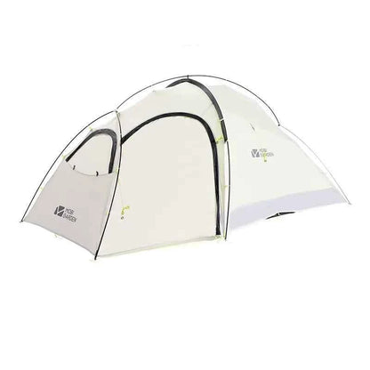 Portable outdoor camping tent with vestibule by Mead's Supply & Equipment, 1-3 person waterproof tent with aluminum frame and double layer design.