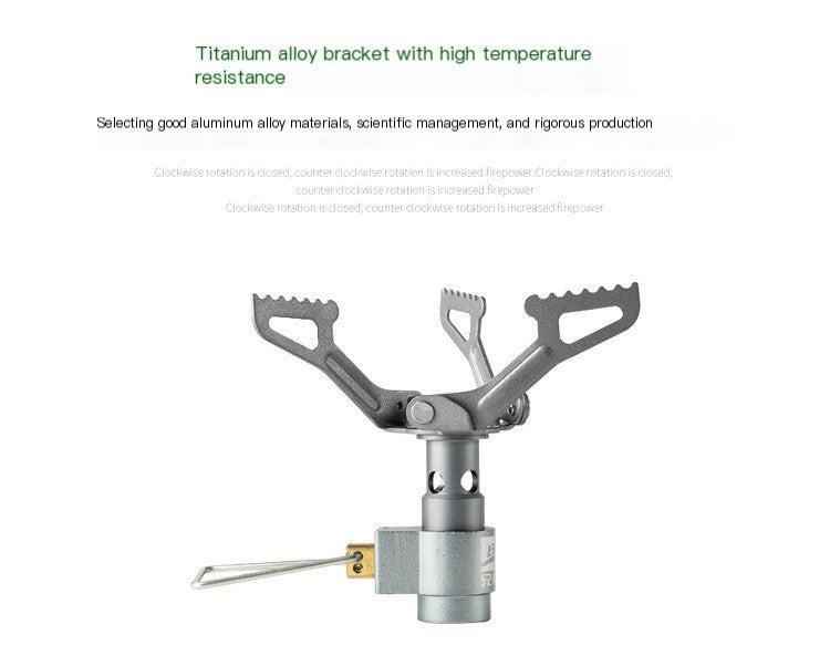 Mead's Supply BRS-3000T portable outdoor titanium gas stove for camping and hiking, compact and lightweight.
