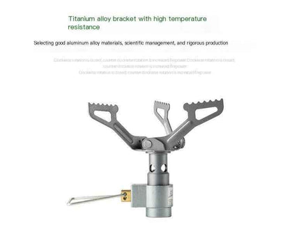 Mead's Supply BRS-3000T portable outdoor titanium gas stove for camping and hiking, compact and lightweight.