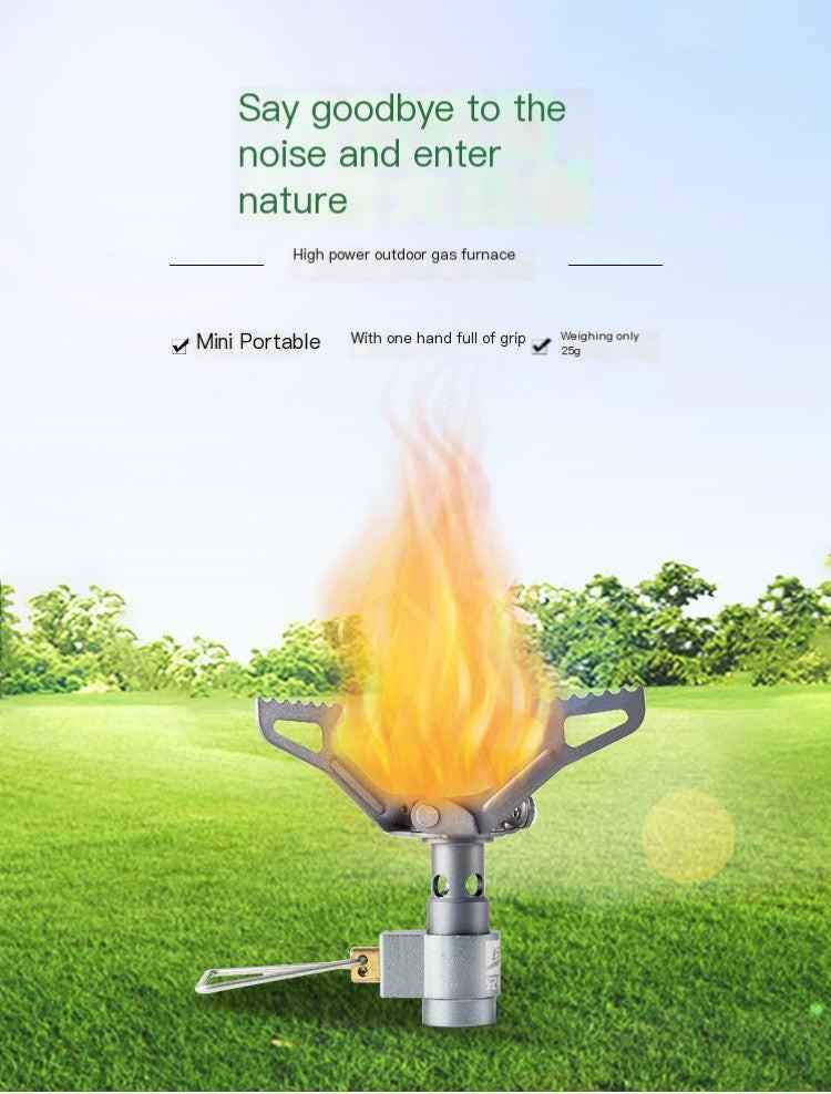 Portable outdoor titanium gas stove from Mead's Supply & Equipment Outfitters, ideal for camping and hiking adventures.