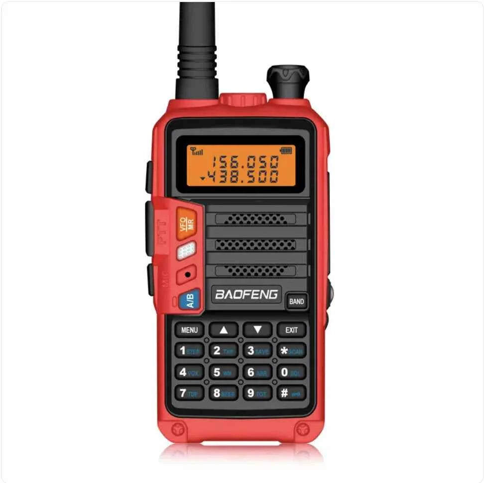 Black UV10R FM walkie-talkie by Mead's Supply & Equipment Outfitters, a compact communication device with antenna and control buttons.