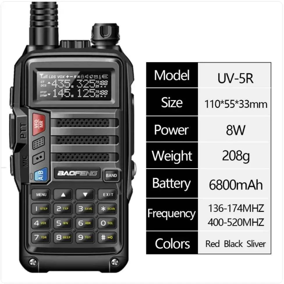 Black UV10R FM walkie-talkie from Mead's Supply & Equipment Outfitters, compact two-way communication device with antenna.