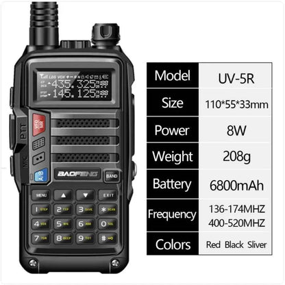 Black UV10R FM walkie-talkie from Mead's Supply & Equipment Outfitters, compact two-way communication device with antenna.