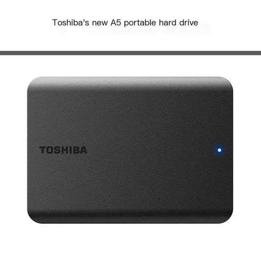 Toshiba Canvio Basics 2TB external hard drive in black, showing portable USB 3.0 storage device for electronics accessories.