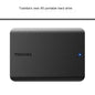 Toshiba Canvio Basics 2TB external hard drive in black, showing portable USB 3.0 storage device for electronics accessories.
