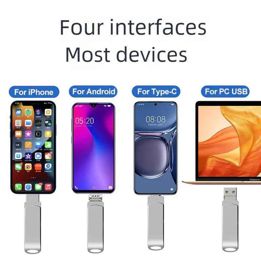Silver 64GB multi-function mobile phone U disk drive by Mead's Supply & Equipment Outfitters for versatile data transfer and storage.