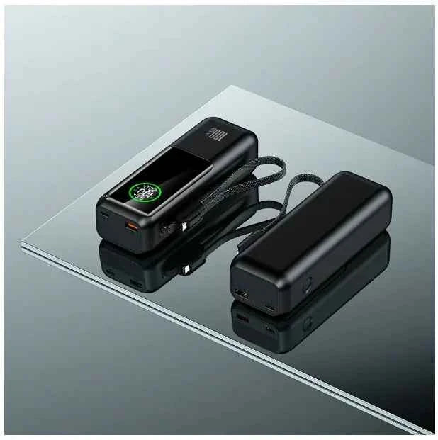 Black high-capacity fast charging power bank from Mead's Supply & Equipment Outfitters, Model A57, with multiple USB ports for electronics.