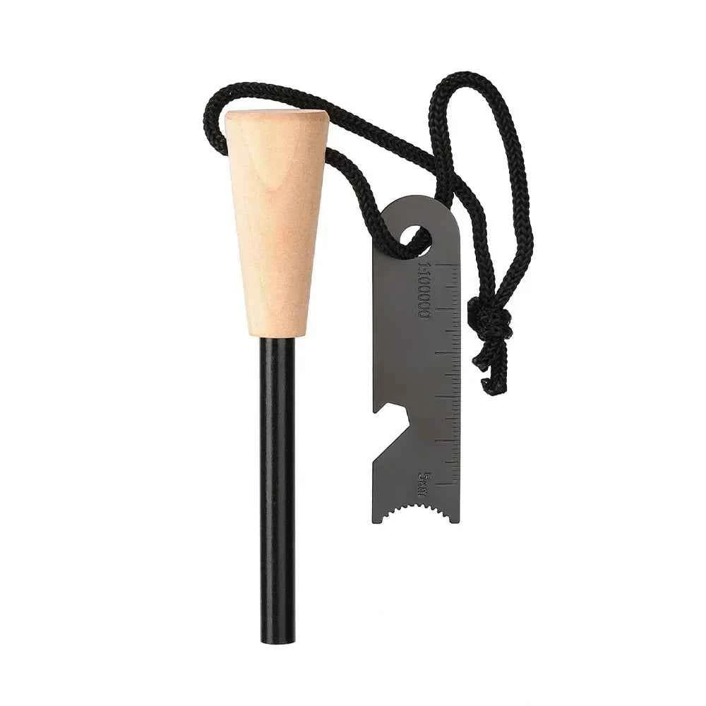 Portable Mead's Supply & Equipment Outfitters fire starter, cylindrical outdoor flint for camping and camping gear.