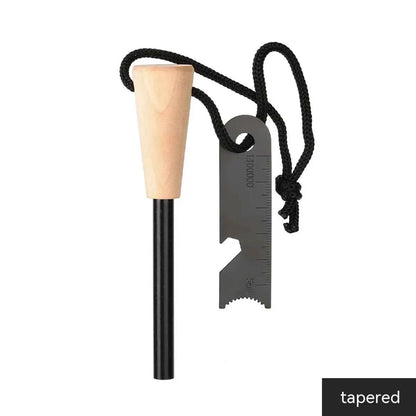 Portable Mead's Supply & Equipment Outfitters fire starter, cylindrical outdoor camping flint for camping and outdoor survival.