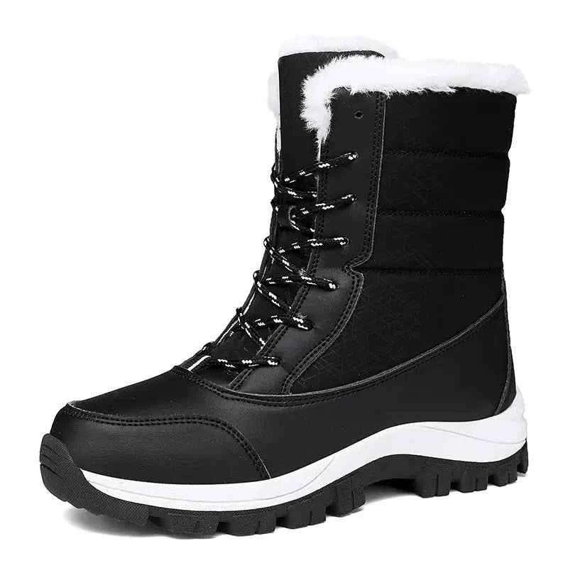 Women's high-top cotton winter boots by Mead's Supply, featuring blue color, warm lining, ideal for hiking and snow conditions.