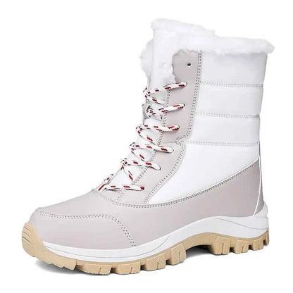Women's high-top cotton winter boots by Mead's Supply & Equipment Outfitters, featuring blue color, warm lining, ideal for snow and hiking.