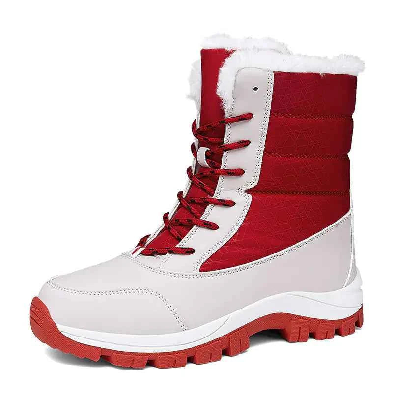 Women's high-top cotton winter boots from Mead's Supply & Equipment Outfitters, blue warm hiking and snow footwear with rugged soles.