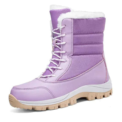 Women's high-top cotton winter boots by Mead's Supply & Equipment Outfitters, blue warm hiking and snow footwear with rugged soles.