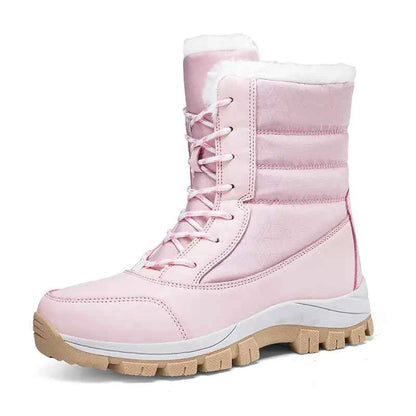 Women’s high-top cotton winter boots by Mead’s Supply & Equipment Outfitters, blue warm hiking and snow boots with sturdy soles.