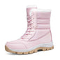 Women’s high-top cotton winter boots by Mead’s Supply & Equipment Outfitters, blue warm hiking and snow boots with sturdy soles.