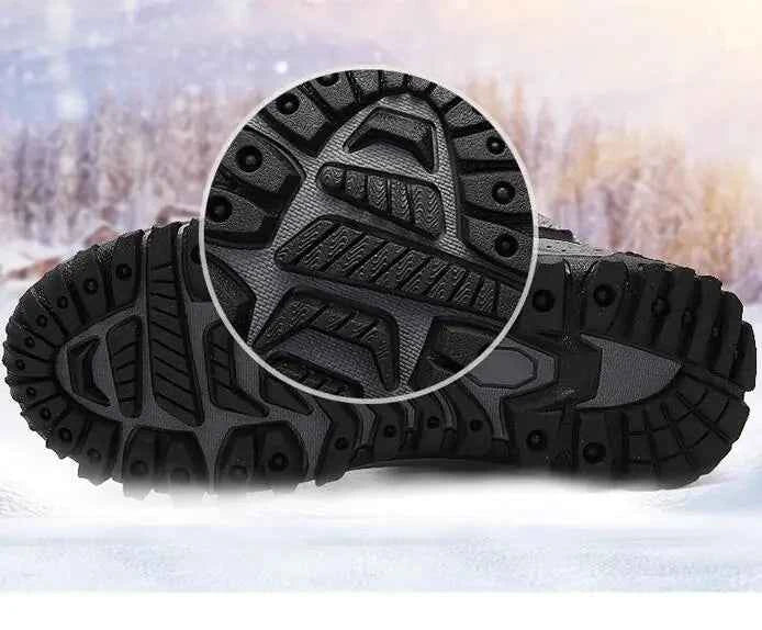 Women's winter outdoor snow boots by Mead's Supply & Equipment Outfitters limited, featuring rose-red waterproof footwear for hiking and skiing.