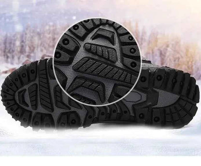 Women's winter outdoor snow boots by Mead's Supply & Equipment Outfitters limited, featuring rose-red waterproof footwear for hiking and skiing.