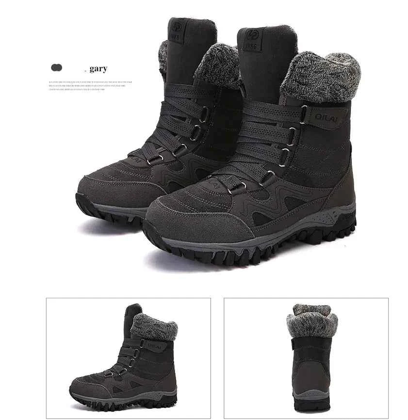 Women's winter outdoor snow boots by Mead's Supply & Equipment Outfitters, featuring rose-red waterproof footwear for hiking and skiing.