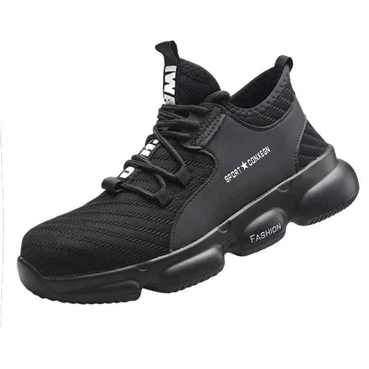 Black men's safety shoes by Mead's Supply & Equipment Outfitters, durable footwear designed for safety and protection.