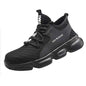 Black men's safety shoes by Mead's Supply & Equipment Outfitters, durable footwear designed for safety and comfort.