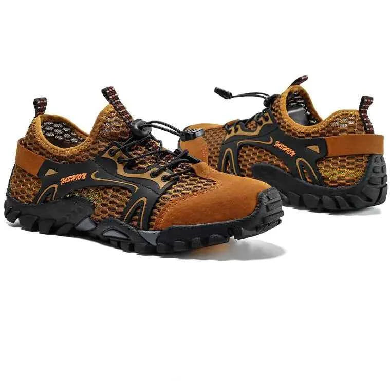 Black waterproof river trekking shoes by Mead's Supply & Equipment Outfitters, featuring non-slip soles for hiking and wading.