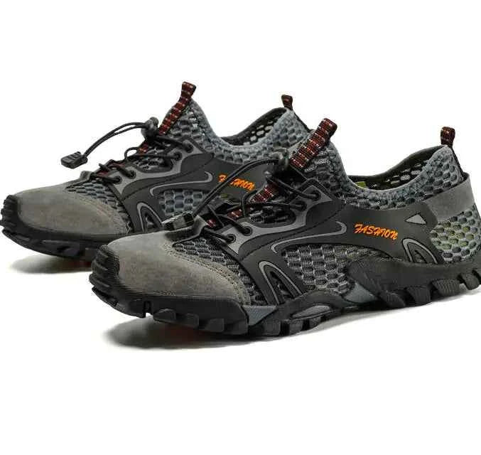 Black Mead's Supply waterproof river trekking shoes with non-slip soles, designed for hiking and wading activities.
