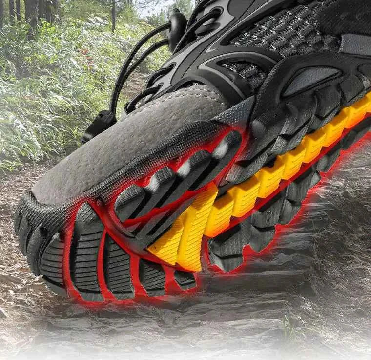 Black waterproof river trekking shoes by Mead's Supply & Equipment Outfitters, featuring non-slip soles for hiking and wading.