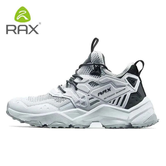 Black RAX lightweight hiking shoes by Mead's Supply & Equipment Outfitters, designed for outdoor adventures, displayed on a male model.