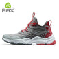 Mead's Supply & Equipment Outfitters RAX lightweight hiking shoes in black, designed for outdoor adventures, worn by a male hiker.