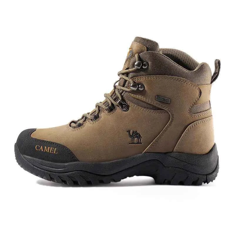 Purple waterproof high-top hiking boots for girls by Camel brand, made by Mead's Supply & Equipment Outfitters, designed for rugged outdoor use.