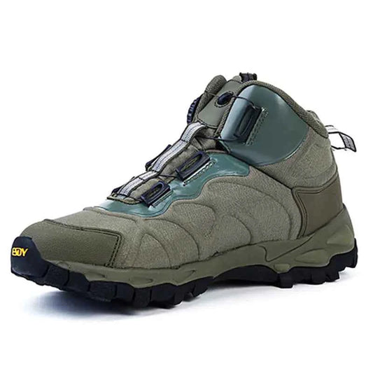 Military tactical off-road trekking boots by Mead's Supply, green all-season hiking combat footwear with rugged design and durable materials.