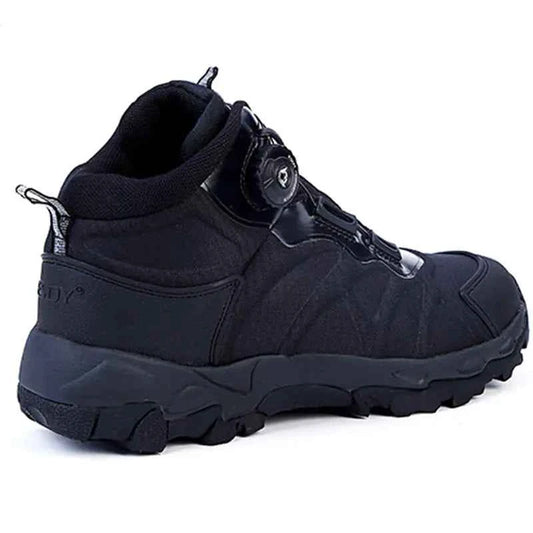 Military tactical off-road trekking boots by Mead's Supply & Equipment Outfitters, green all-season hiking combat footwear with rugged design.