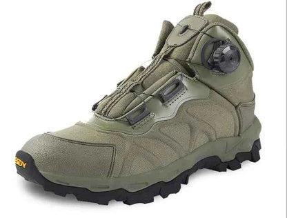 Green military tactical off-road trekking boots by Mead's Supply & Equipment, all-season ESDY Fast Reverse combat footwear for hiking.