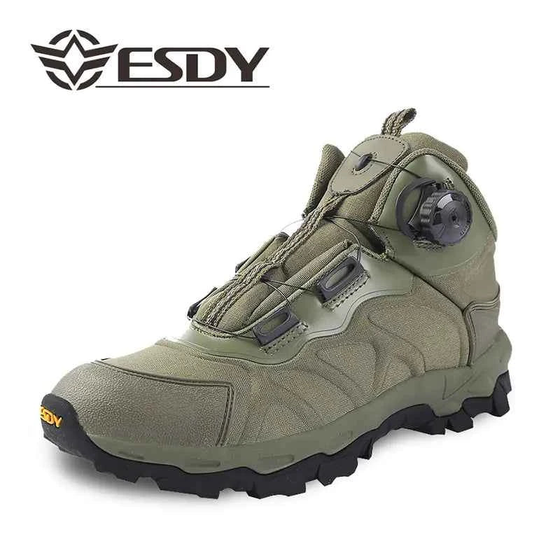 Green military tactical off-road trekking boots by Mead's Supply & Equipment, designed for all-season hiking and combat durability.