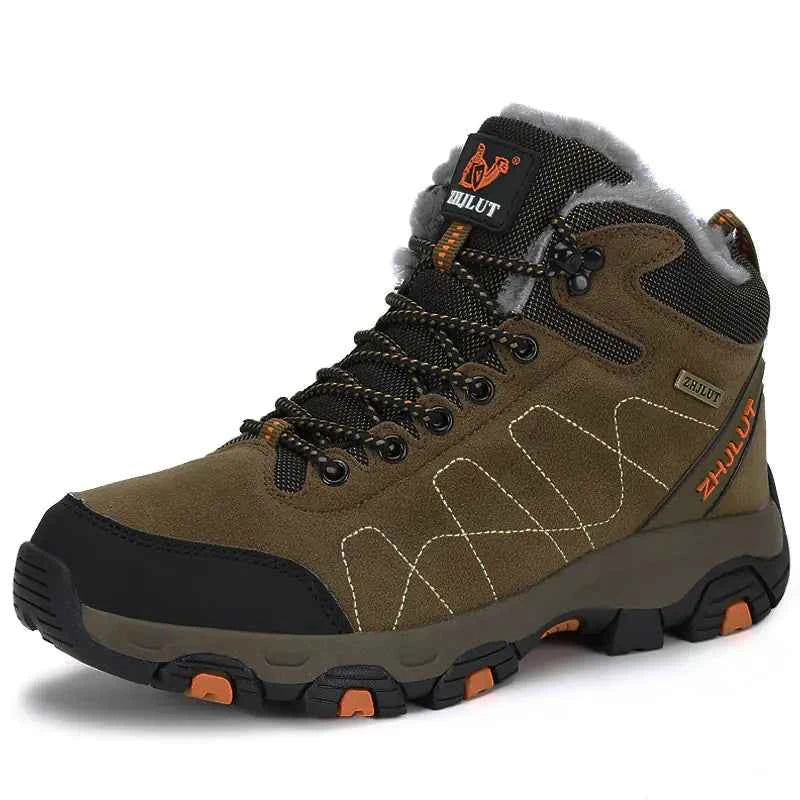 Green high-top cotton boots for couples by Mead's Supply & Equipment Outfitters, ideal for winter hiking and outdoor adventures.