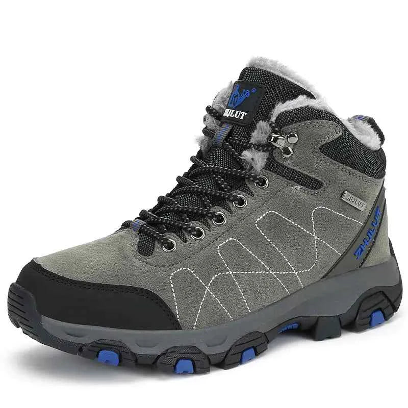 Green high-top cotton boots for couples, winter hiking footwear by Mead's Supply & Equipment Outfitters, shown outdoors.