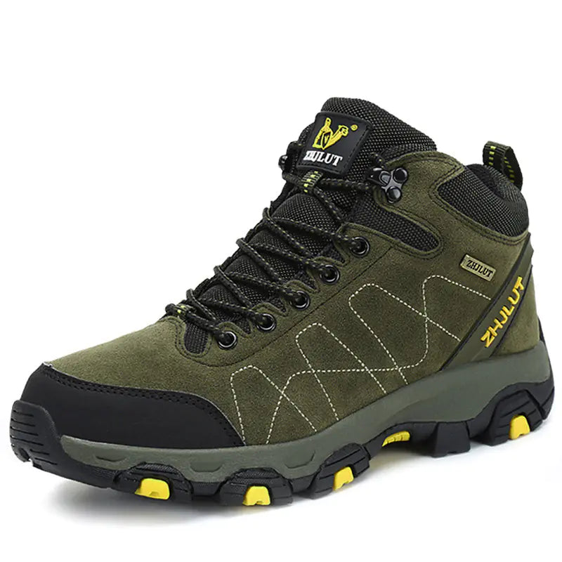 Green high-top cotton boots for couples, winter hiking shoes by Mead's Supply & Equipment Outfitters, suitable for cold outdoor adventures.