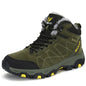 Green high-top cotton boots for couples, winter hiking shoes by Mead's Supply & Equipment Outfitters, with durable sole and cozy lining.