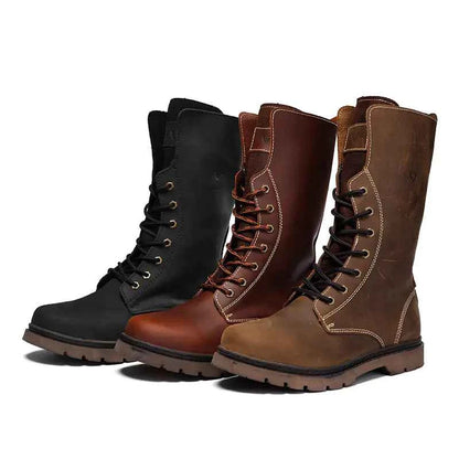 Men's waterproof leather Martin boots in khaki, rugged hiking and combat footwear by Mead's Supply & Equipment Outfitters.