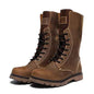 Men's waterproof leather Martin boots in khaki, durable hiking and combat footwear by Mead's Supply & Equipment Outfitters.