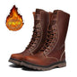 Men's waterproof leather Martin boots by Mead's Supply & Equipment Outfitters, khaki hiking and combat footwear with rugged sole.