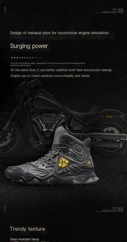 Khaki RAX waterproof men's winter hiking boots by Mead's Supply & Equipment Outfitters, high-top design with rugged sole.