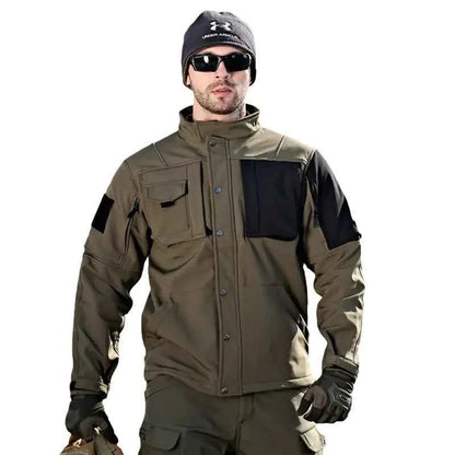 Green Rhino 2.0 Tactical Softshell Jacket for Men by Mead's Supply & Equipment Outfitters, featuring durable fabric and tactical design.