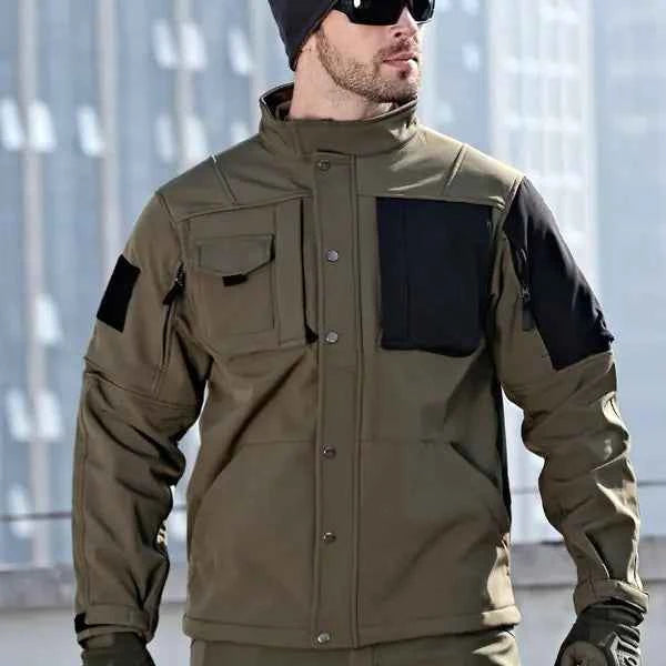 Green Rhino 2.0 Tactical Softshell Jacket for Men by Mead's Supply & Equipment Outfitters, featuring durable fabric and tactical design.