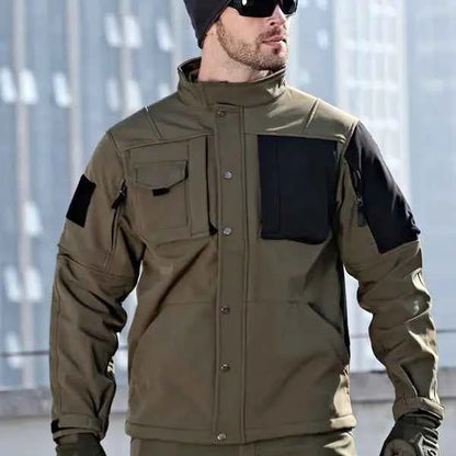 Green Rhino 2.0 Tactical Softshell Jacket for Men by Mead's Supply & Equipment Outfitters, featuring durable fabric and tactical design.