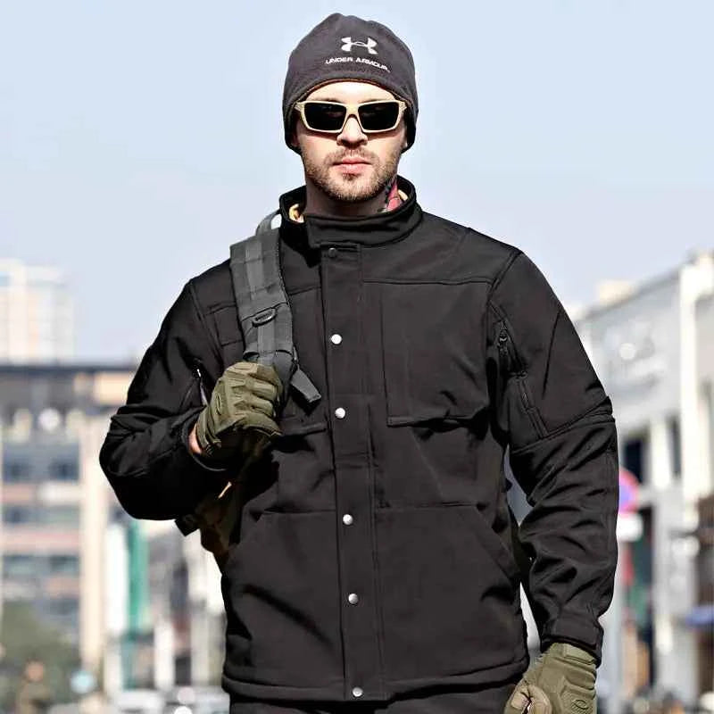 Green Rhino 2.0 Tactical Softshell Jacket for Men by Mead's Supply & Equipment Outfitters, showing front view with zip and tactical design