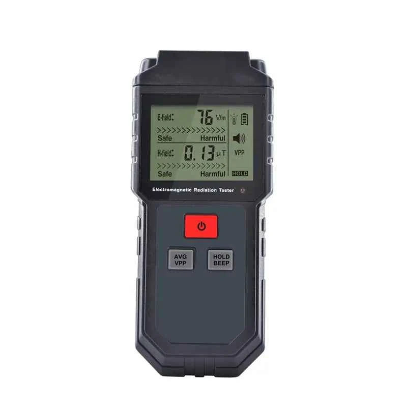 WinAPEX ET825 handheld EMF meter with LCD display and alarm, used for measuring electromagnetic radiation for health and safety.
